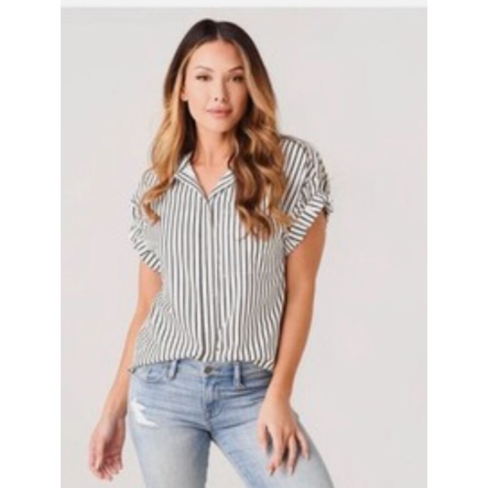Frame Sheila Striped Pocket Button Shirt short sleeve womens Medium